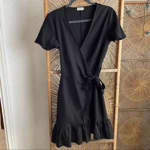 Black short wrap dress with ruffles